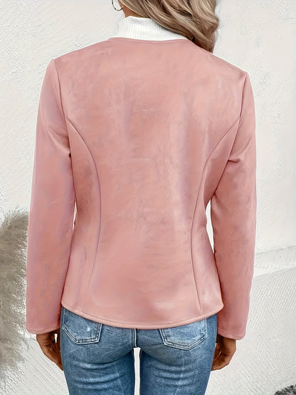 Today's Special! Women's Zip Up Casual Jacket - Slim Fit, Round Neck, Long Sleeve Coat, Trendy, Versatile for All Seasons, Multiple Colors (Black Friday Preview)