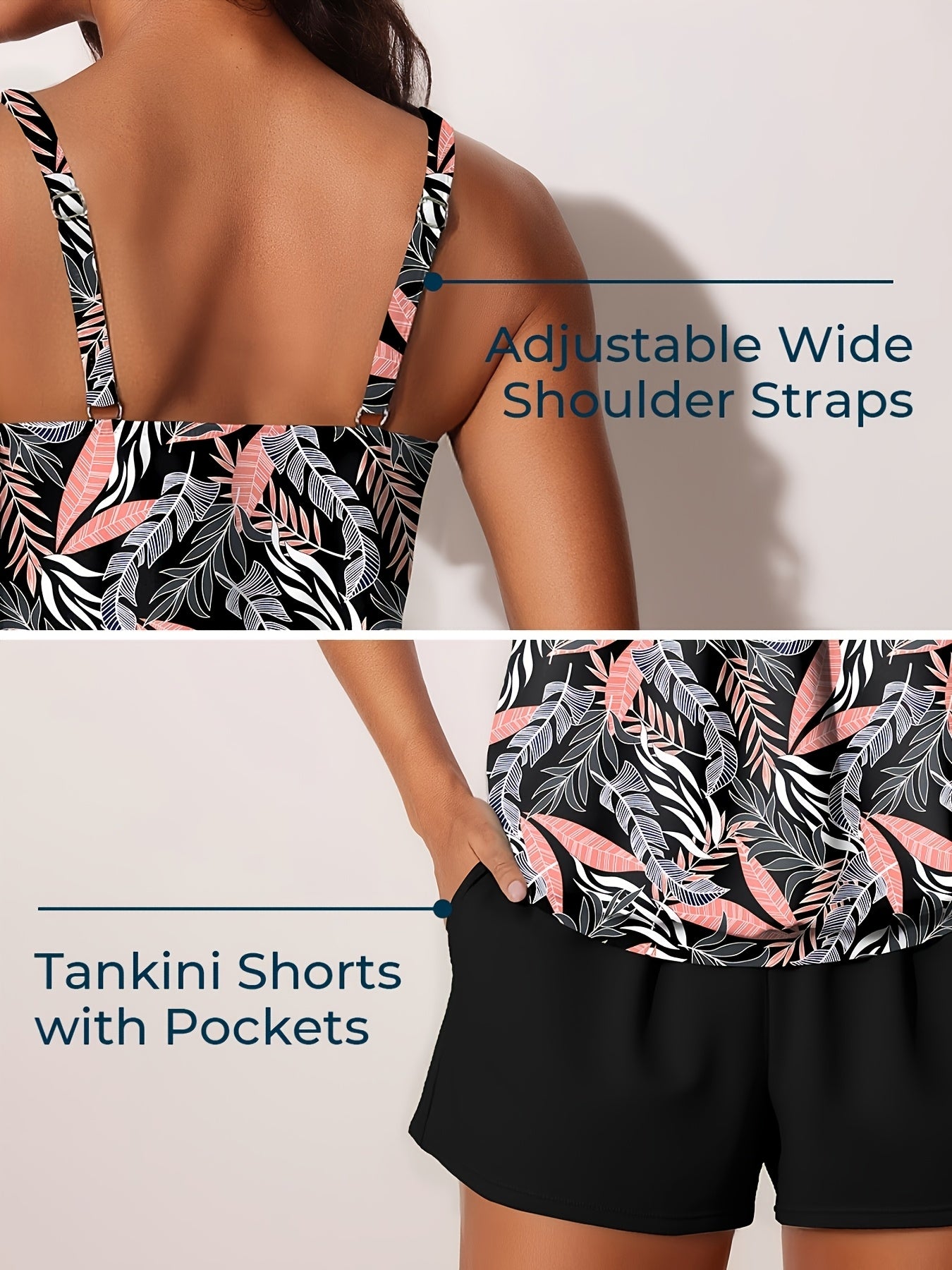 Modest Tummy Control Blouson Women'S Tankini Swimsuits Bathing Suits Swim Shorts With Pockets For Beach