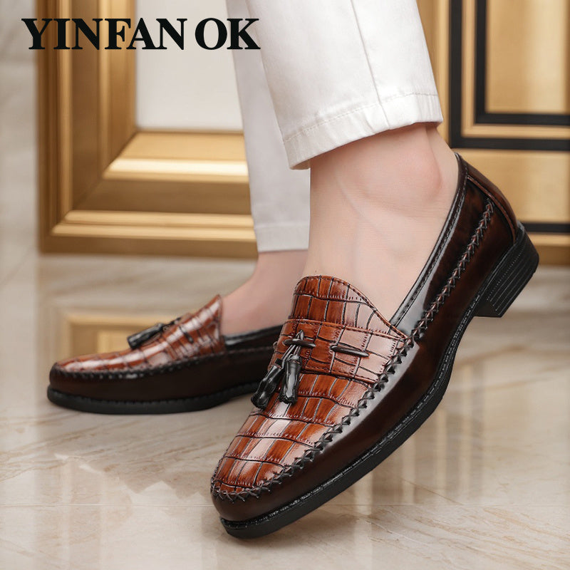 Python-Patterned Faux Leather Shoes, Brown British-Style Fashionable And Trendy Men'S Large-Size Business Formal Brown Casual Faux Leather Shoes, with Four-Season Comfortable And Wear-Resistant Rubber Soles