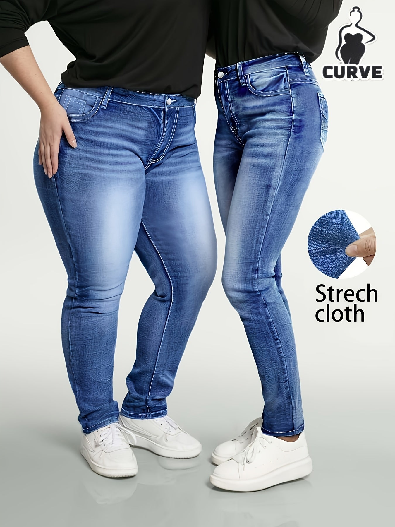 Women's Bright Steel Blue Denim High-Waist Slim-Fit Jeans - product view 2