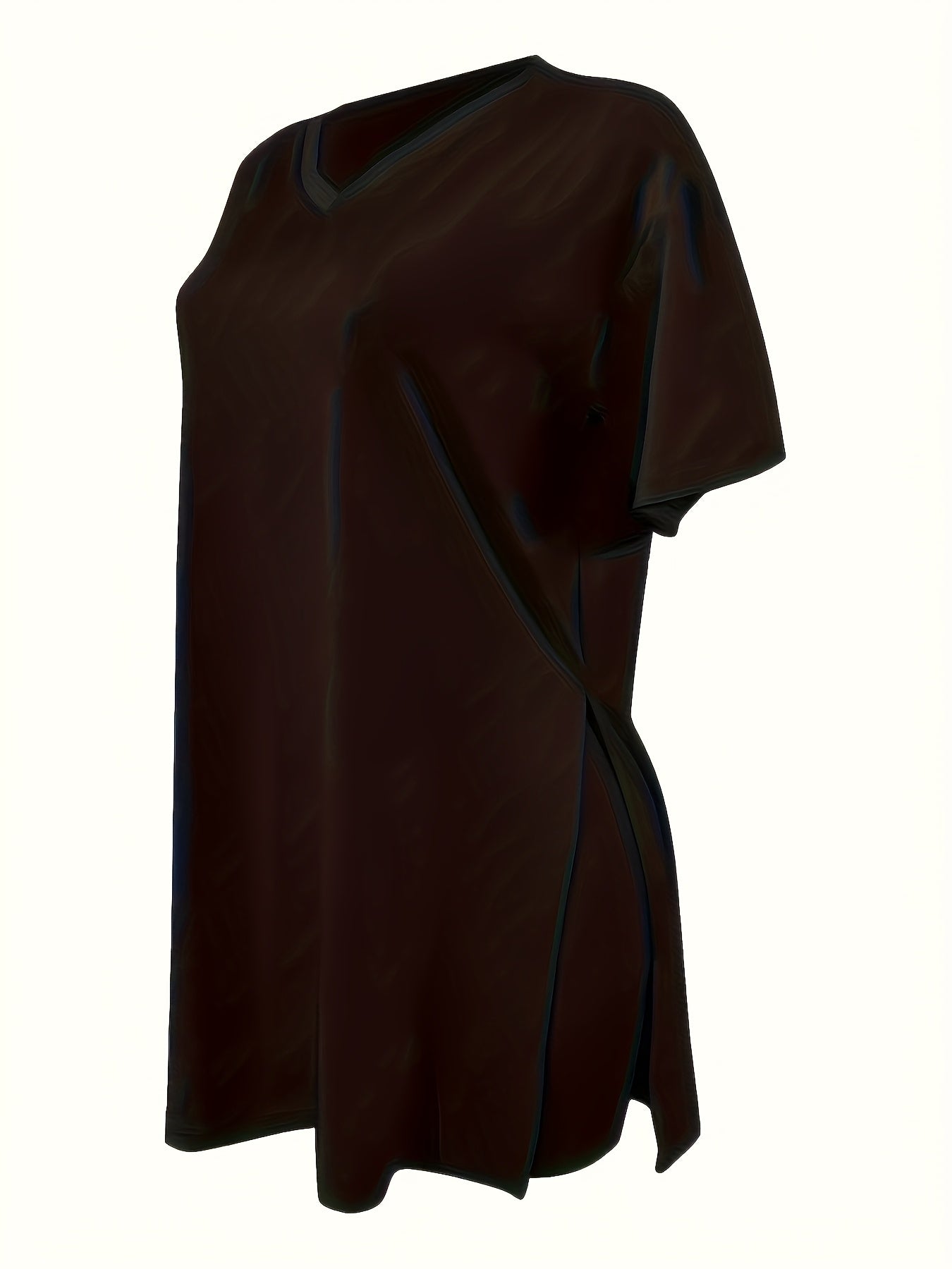 Two-Piece Outfit for Plus-Size Women Featuring a Casual V-Neck Short-Sleeve Top with Side Slits And Drawstring Leggings, Made from Comfortable, Ideal for Everyday Wear