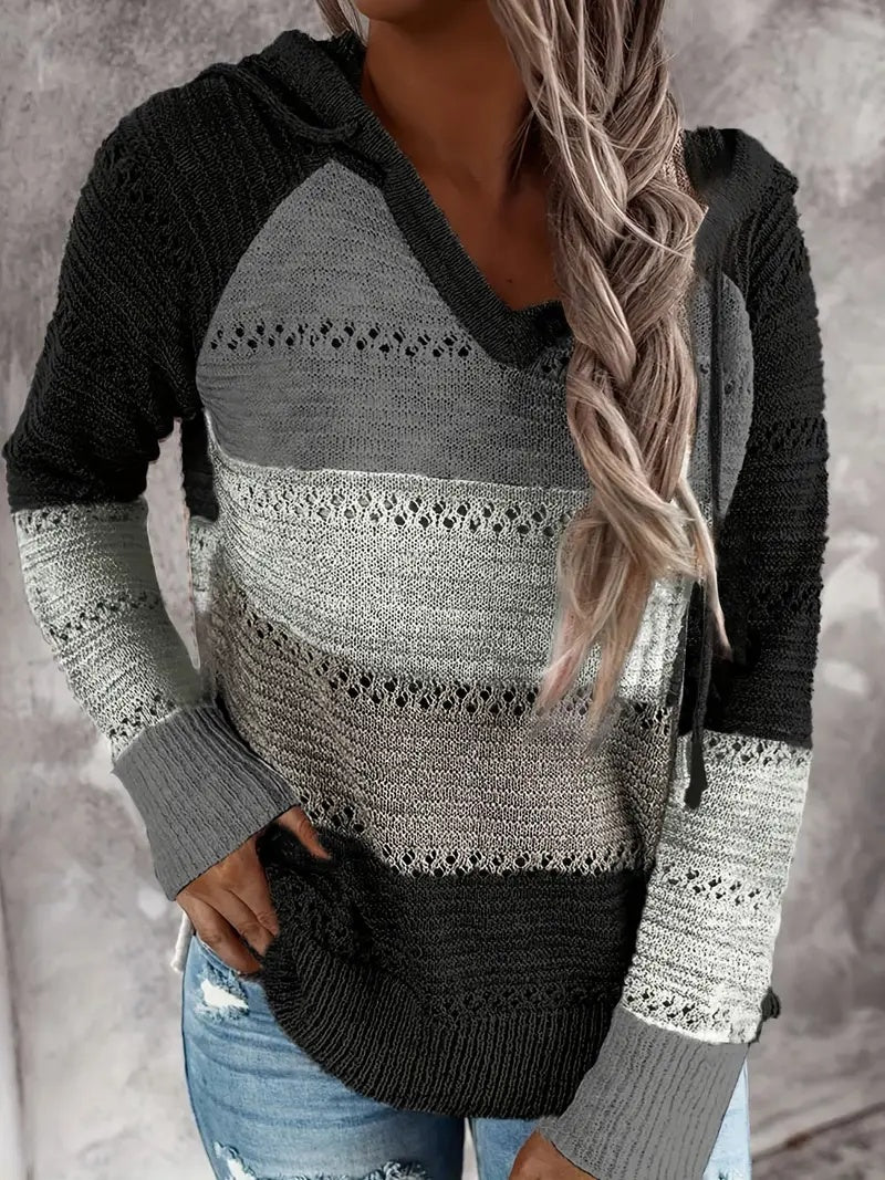 ADilaca Women'S Casual Hoodie Sweatshirt Long Sleeve Color Block Striped Pullover/Cardigan Top Outdoor Daily Wear
