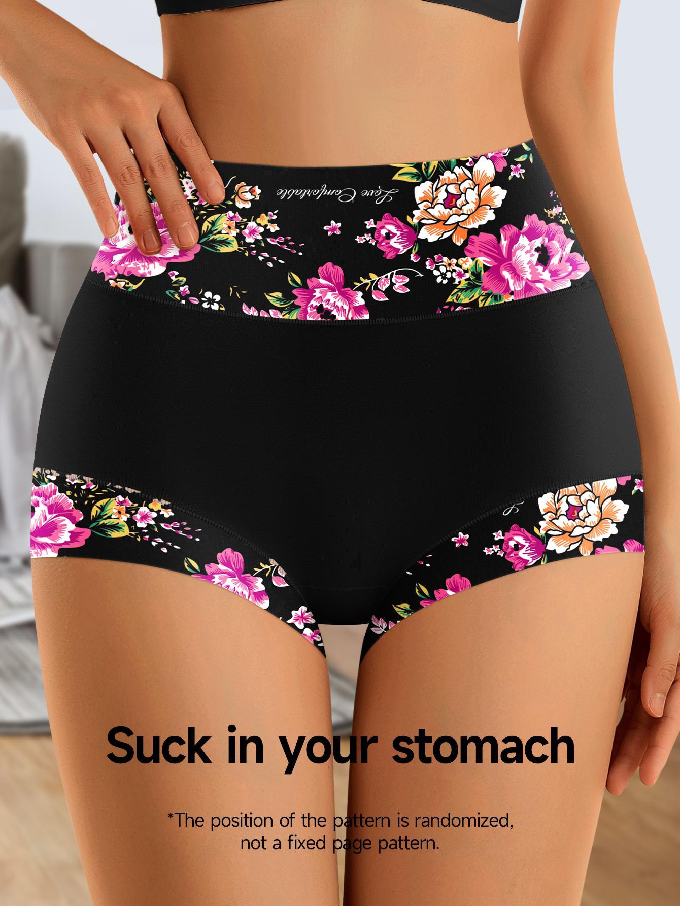 6pcs Women's High Waisted Underwear - Elegant Boyshort Briefs with Floral Print Waistband, No Curling Edges & Meat Restriction-Free Design, Breathable Soft Skin-Friendly Suitable for Daily Wear, Gym, Special Occasions (Romantic Ceremony Style)