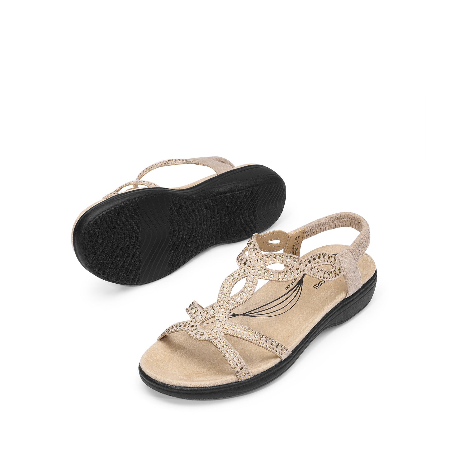 Women's Comfort Dressy Rhinestone Summer Beach Sandals Slip-on Flat Walking Orthopedic Sandals with Elastic Back Strap Soft & Cushioned Day-to-night wear Sandals
