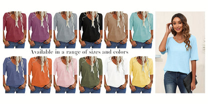 Casual Loose-Fitting Basic Tunics for Women, Featuring a V-Neck And Half Sleeves, Perfect for Summer