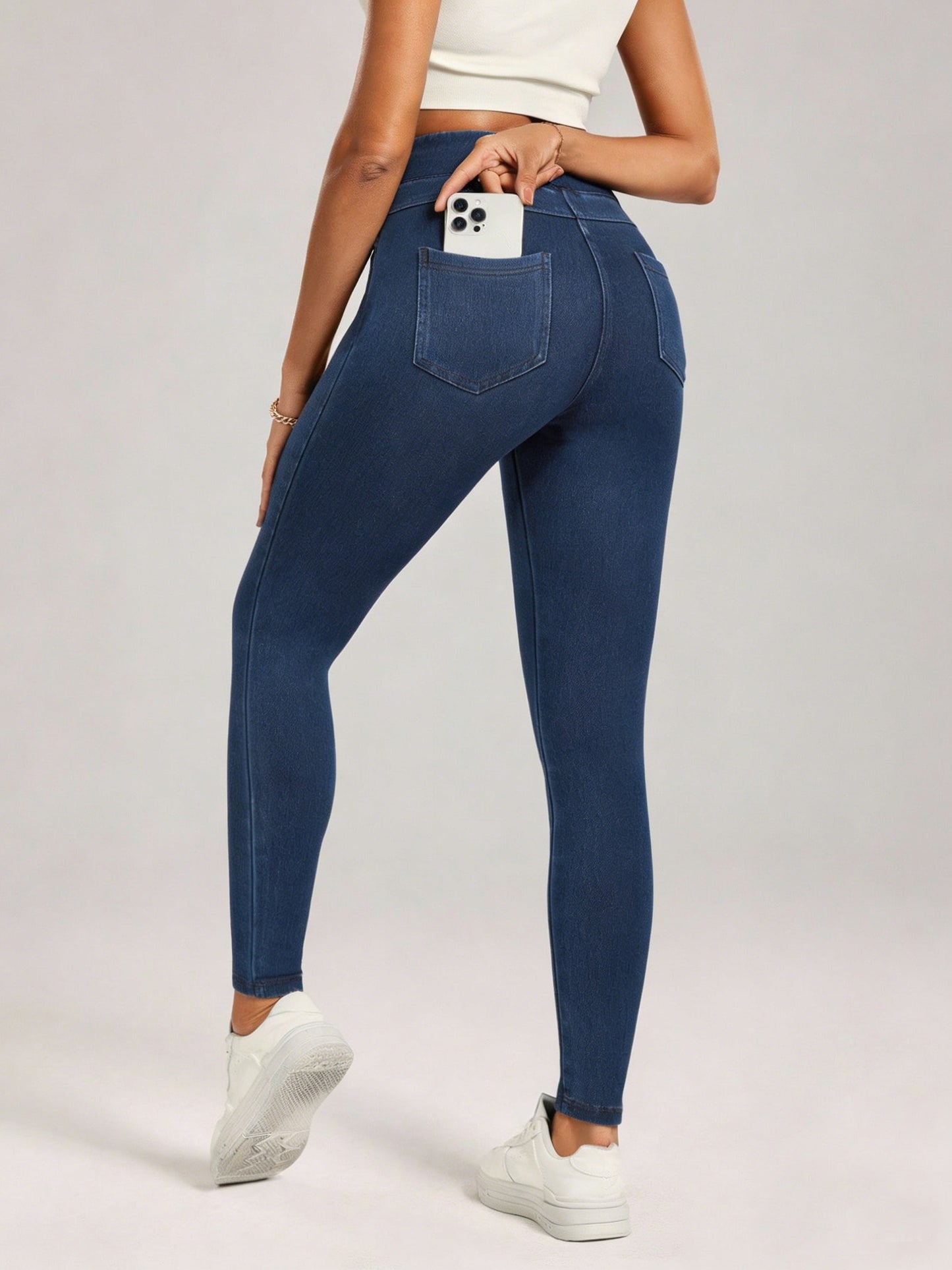 Women'S High-Waisted Denim Jeggings, Tummy Control Skinny Jeans Pants, Stretchy Pull-On Skinny Fit Leggings