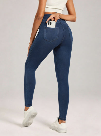 Women'S High-Waisted Denim Jeggings, Tummy Control Skinny Jeans Pants, Stretchy Pull-On Skinny Fit Leggings