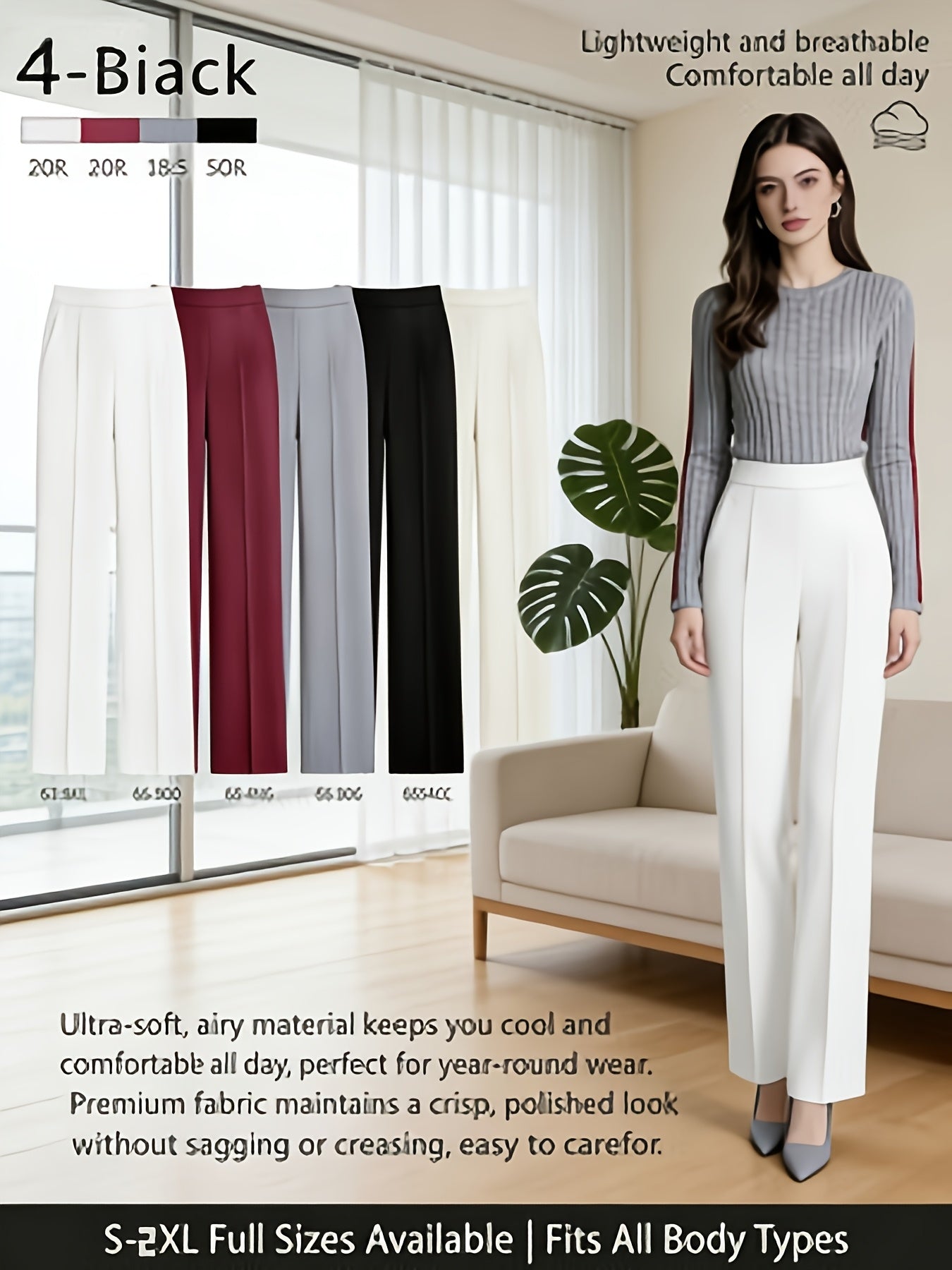 4 Pack, Dress Pants for Women Women'S High Waisted Wide Leg Business Casual Trousers with Pockets, Stretchy Comfortable Work Pants for Office, Commute, Daily Wear, Skin-Friendly Seamless Ladies Straight Leg Pa 4-Way Stretch Women'S Suit Pants