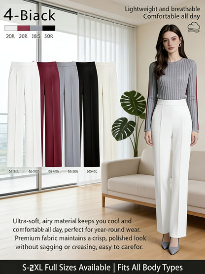 4 Pack, Dress Pants for Women Women'S High Waisted Wide Leg Business Casual Trousers with Pockets, Stretchy Comfortable Work Pants for Office, Commute, Daily Wear, Skin-Friendly Seamless Ladies Straight Leg Pa 4-Way Stretch Women'S Suit Pants