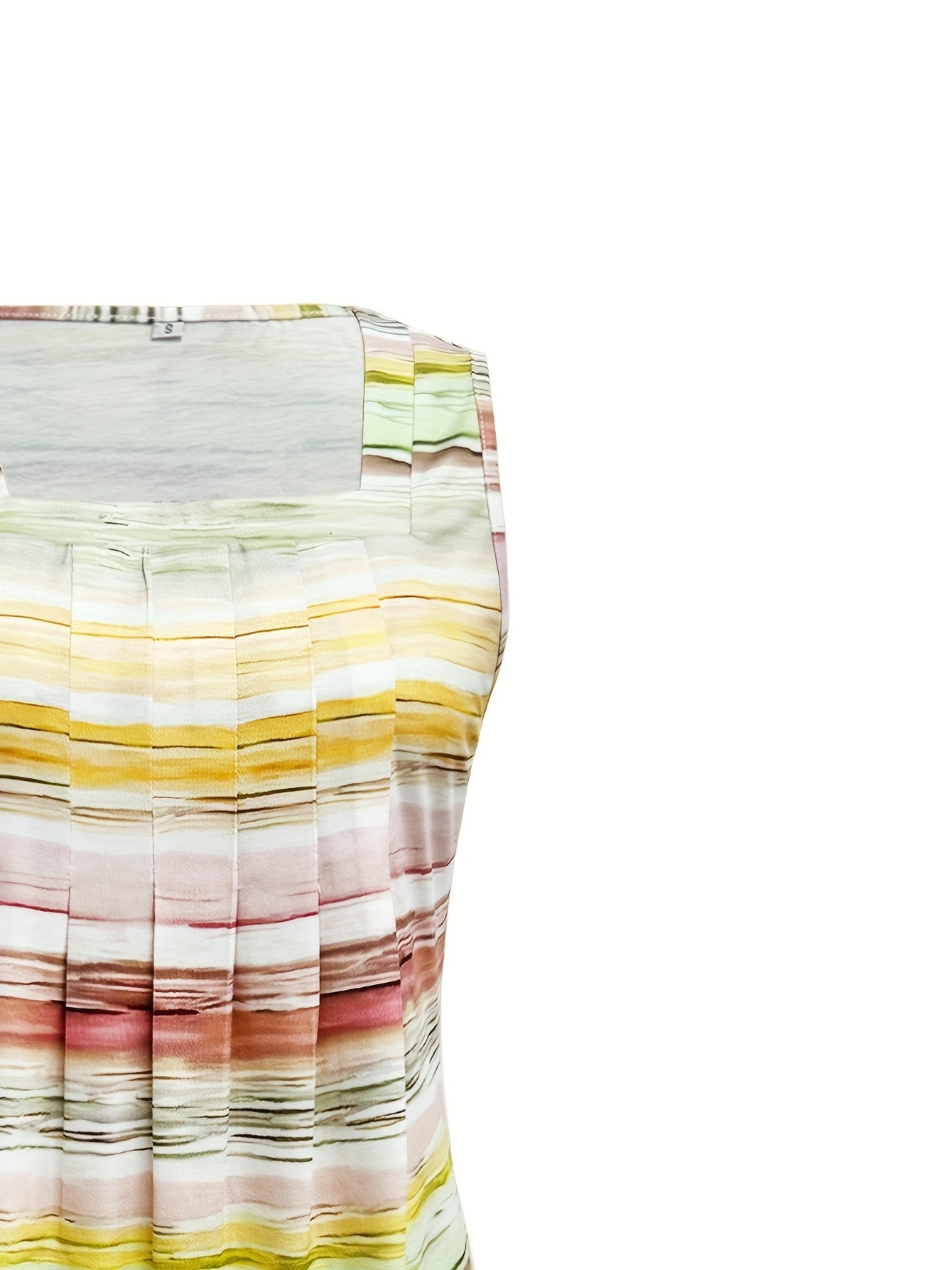 Women's Sleeveless Square Neck Tank Top - Yellow-Green-Pink Gradient Stripe Print Blouse-Compatible Shirt | Machine Washable Opaque Shirt Suitable for Daily Outfits,, Office & Layering, - Casual Wear