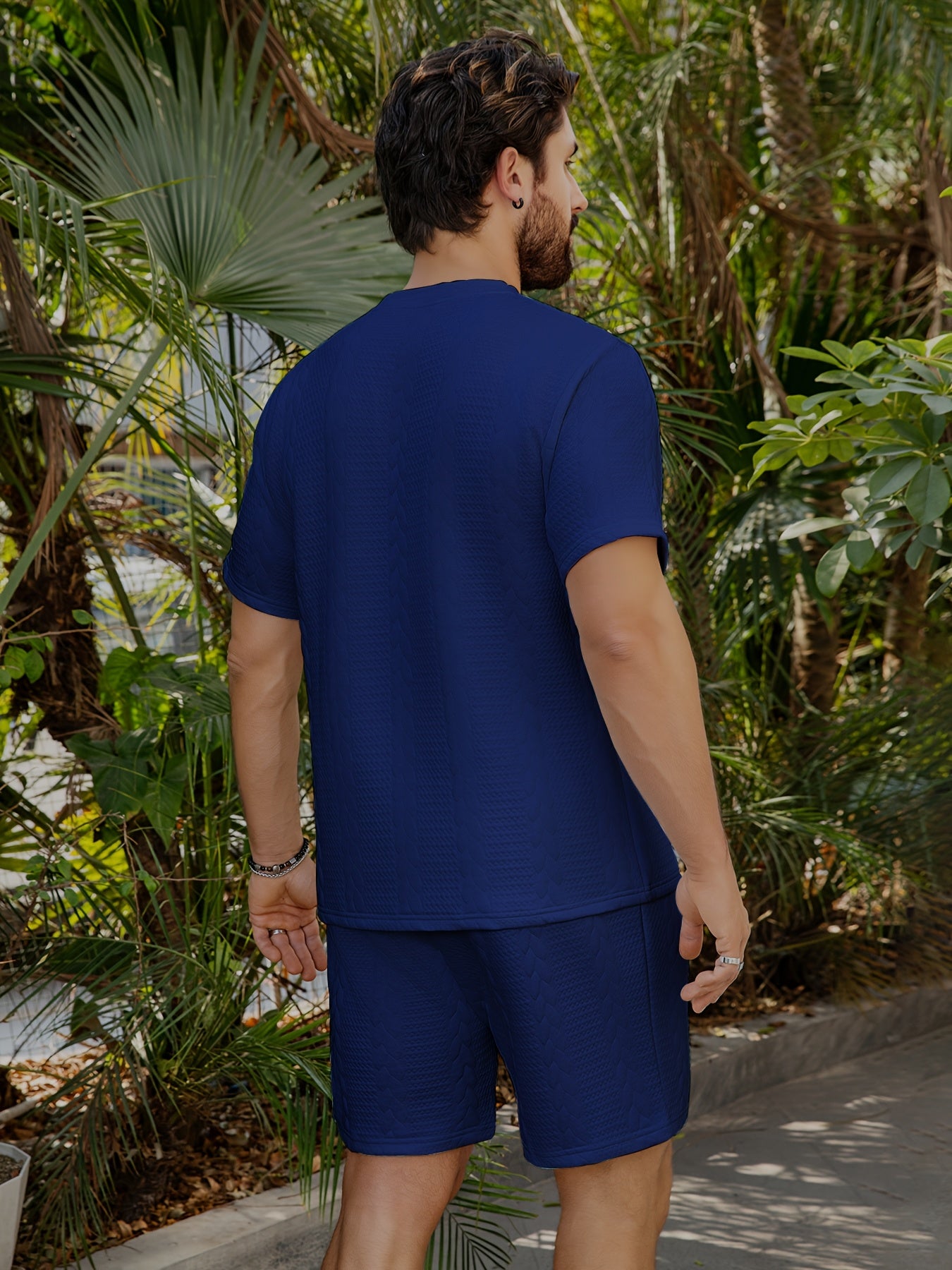 2pcs Men's Round Neck Short Sleeve Plain T Shirt And Front Tie Casual Shorts Set Men's Moisture Transferring Sports Short Sleeve Shorts Set