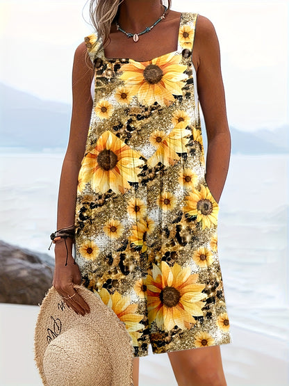 JumpsuitFor Women Summer - Summer Clothes for Women - Summer Casual Resort Style Sunflower Print Short Jumpsuit for Women Jumpsuits And Rompers for Women