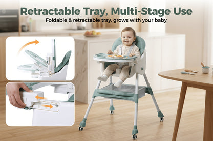 Baby High Chair - Foldable Adjustable 6-in-1 Height