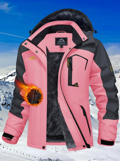 [Winter Jacket for Women]Women'S Ski Snowboard Jacket Thermal Fleece Insulated Snow Jacket Casual Work Jacket Coat Windbreaker Parka 4 Pockets Camping Snow Jacket Warm Winter Hiking Fleece Lined Jacket