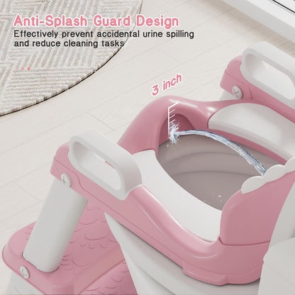 2-In-1 Potty Training Toilet Seat with Detachable Triangular Stable Base, Anti-Splash Protection, Non-Slip Mat And Step Stool - Dinosaur Pattern Color Options, Durable PVC Material for Toddlers, Potty Training Seat