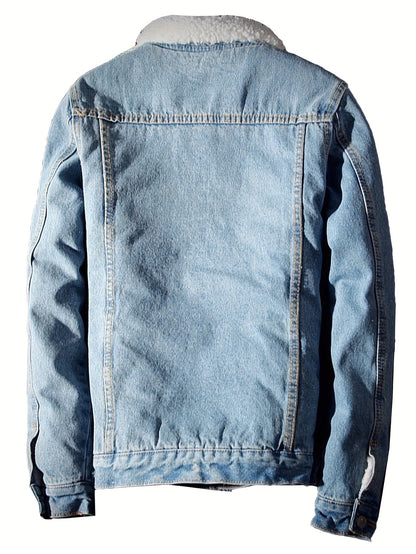 Men's Sherpa Fleece Lined Denim Jacket - Warm Winter Trucker Jacket - Cowboy Jean Jacket - Soft Fleece Lining & Durable Denim - For Men - Perfect for Cold Weather & Outdoor Activities - Ideal Gift for Winter Holidays