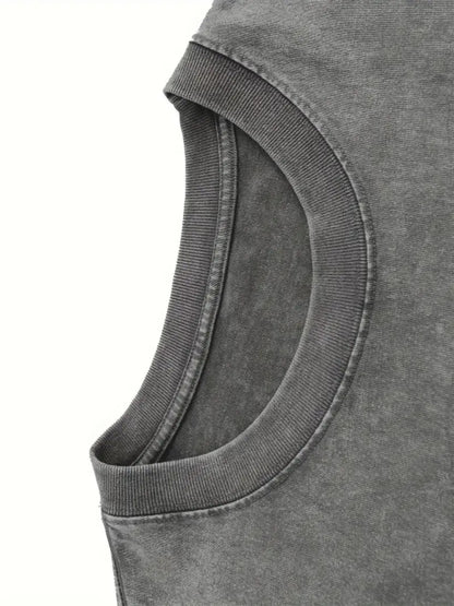 Street  Trend Men's Fashionable T-shirt, 100% Pure Cotton Heavyweight Washed T-shirt, Creative Pattern Printing, Distressed Men's Top, Round-neck Loose Large-sized Men's Short Sleeve, Suitable as a Gift for Dads and Boyfriends