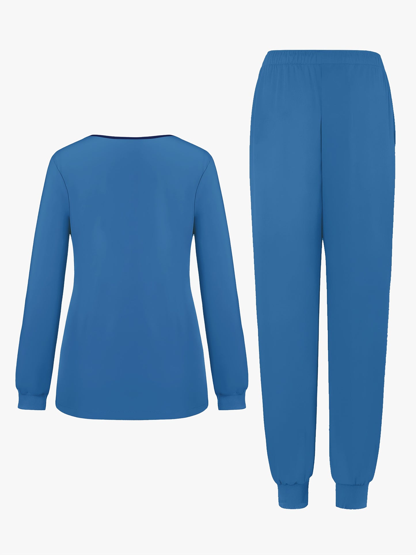 2pcs Women's V-Neck Matte Suit with Long Sleeve Stretch S Uniform Work Clothes Washable Pockets Breathable Elastic Top And Waist Cord Pocket Pants Set