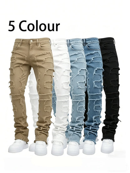 Teen Patchwork Ripped Jeans - Retro Street Slim Fit