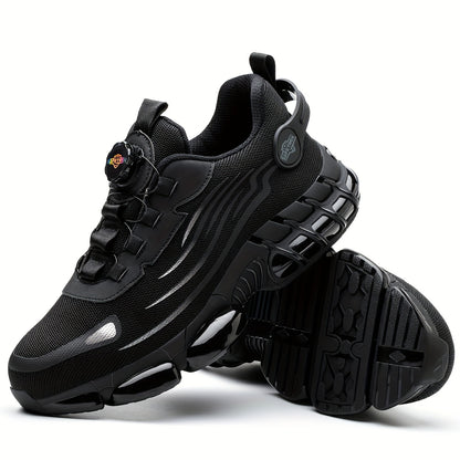 Men Steel Toe Work Shoes - Anti-Puncture, Non-Slip Sole, Rotating Buckle Design, Lightweight PU Breathable Sneakers for Daily Use in Four Seasons Halloween & Christmas