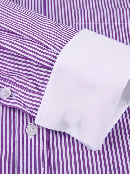 Men'S Striped Dress Shirt Long Sleeve - Premium Formal Shirt for Business, Weddings & Events, Lapel Collar, Single-Breasted, Wrinkle Resistant, Comfort Fit, Classic Office And Party Attire