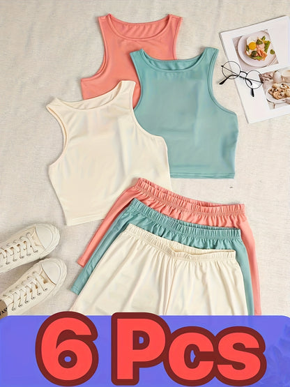 Six-piece Set of Candy-colored Basic Tank Top Loungewear