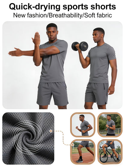 5-Pair Men's Lightweight Summer Athletic Shorts - Breathable, Moisture-wicking, And Quick-drying; Solid Color with Zippered Pockets; Suitable for Sports And Casual Wear; Ventilated Textured Design