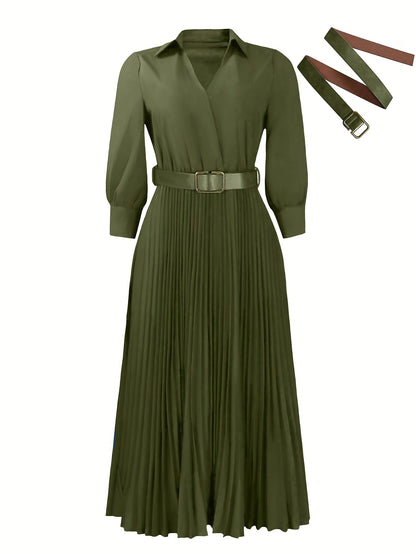 Women's Dress, 3/4 Sleeve Flared A Line, Casual Semi Formal with Belt, Wedding Guest Office Lady