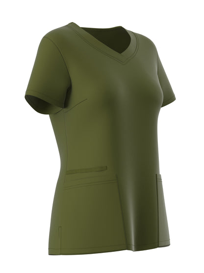 Women's Solid Two-piece Set - Elegant Short Sleeve V Neck Scrub Top & Drawstring Pants Outfits, Clothing