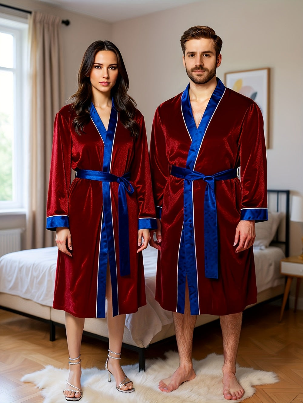 Unisex Colorblock Robe - V-Neck Long Sleeve