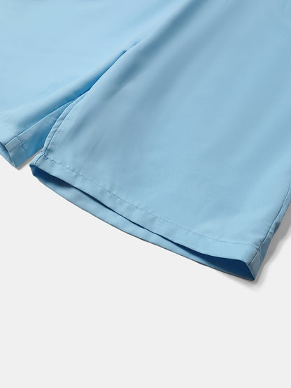Set of 2pcs: Men'S Summer Short-Sleeve Button-Up Shirt And Shorts.