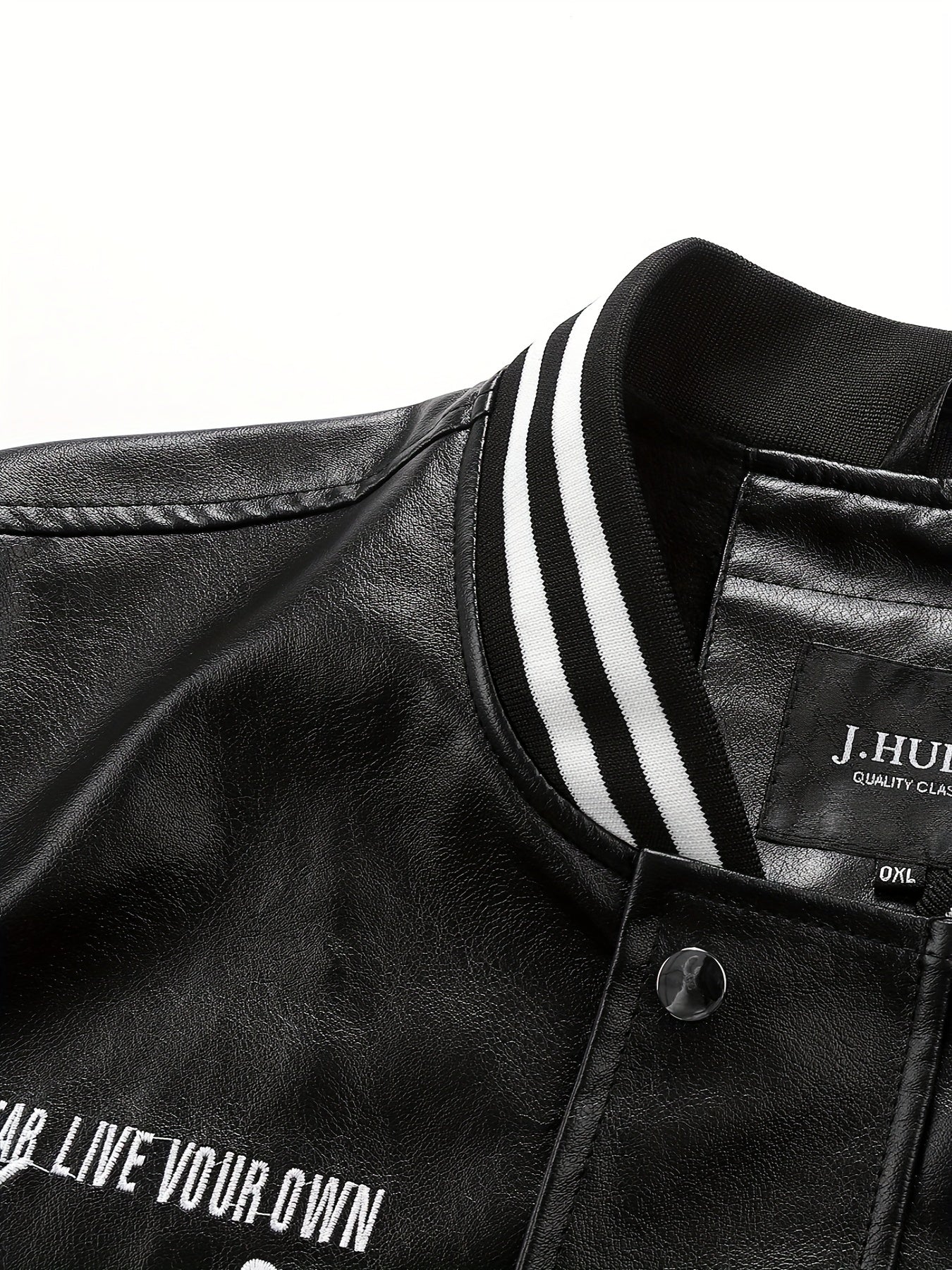 Plus Size Men'S Letter "R" Print PU Jacket for Spring/Autumn, Oversized Punk Raglan Baseball Jacket for Big & Tall Males, Men'S Clothing