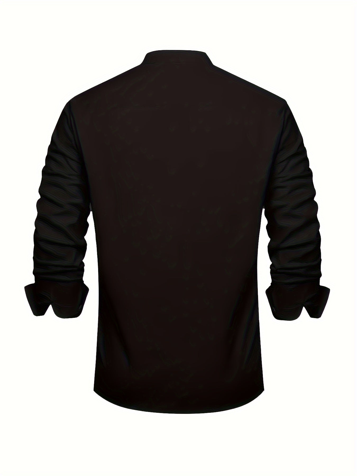Plus Size Men'S Solid Shirt, Casual Breathable Half Button Cotton Blend Stand Collar Long Sleeve Shirt For Outdoor Activities, Men'S Clothing