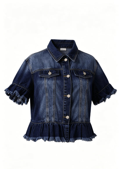 1pc 2026SS Women's Frayed Denim Jacket, Slim Fit & Loose, Trendy Fashion Jacket. Simple, High-end And Timeless, Retro And Stylish, Versatile for All Body Types. Soft And Fashionable Washed Denim Fabric