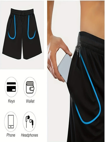 5 Men'S Quick Dry Mesh Shorts, Casual Micro Stretch Elastic Waistband Drawstring Shorts