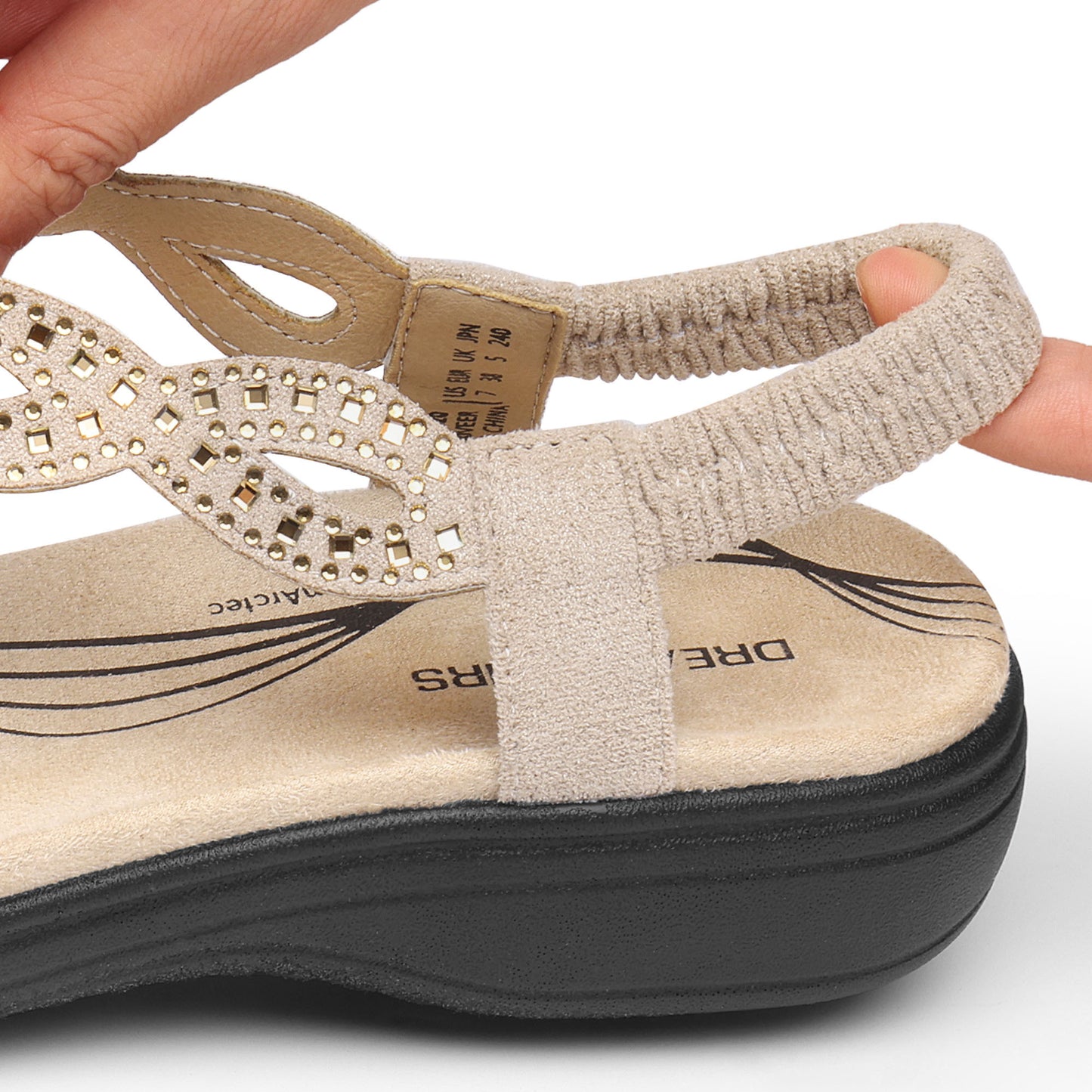 Women's Comfort Dressy Rhinestone Summer Beach Sandals Slip-on Flat Walking Orthopedic Sandals with Elastic Back Strap Soft & Cushioned Day-to-night wear Sandals