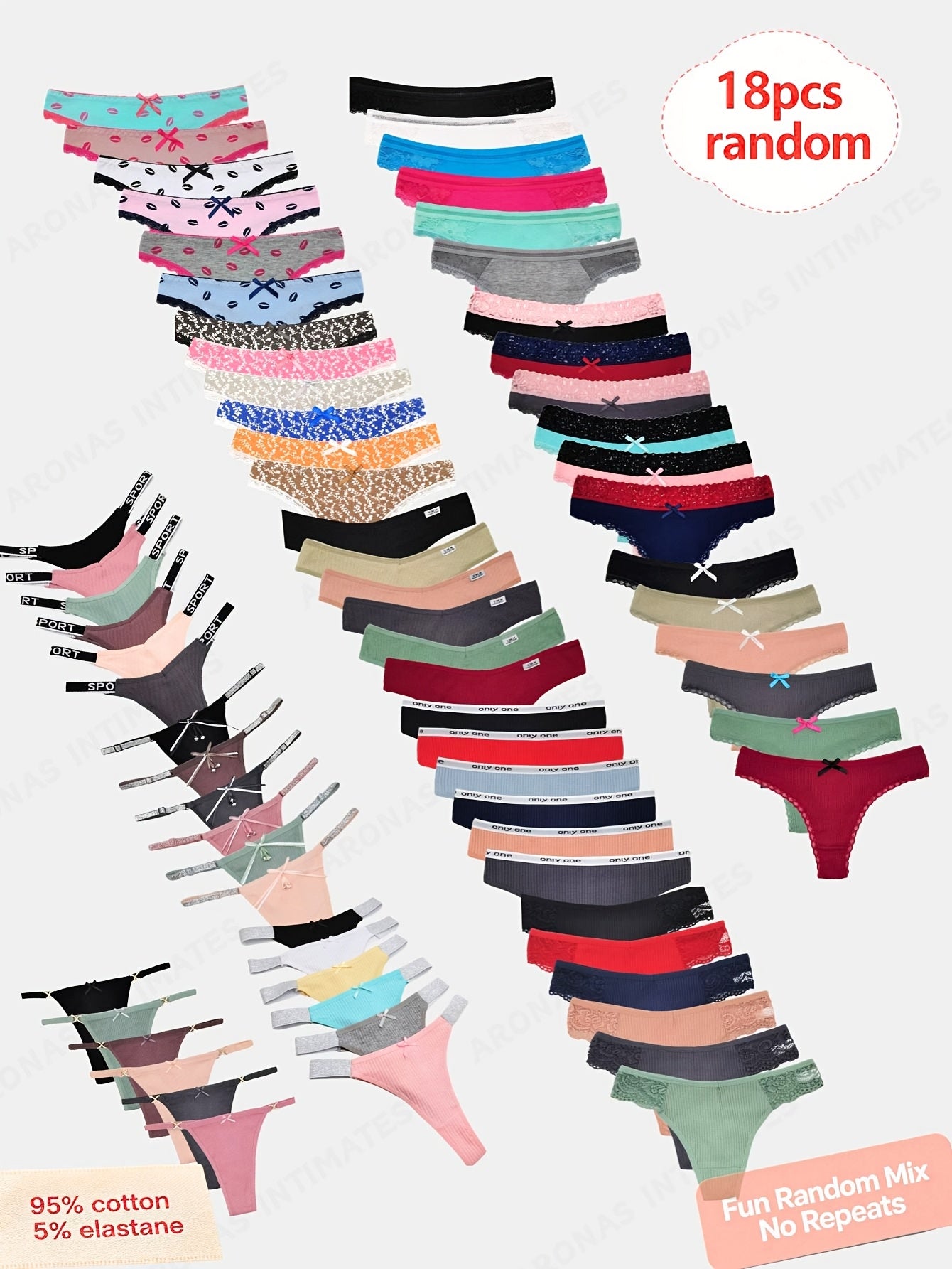 18pcs/ Pack Randomly Assorted Ladies Thongs Panty