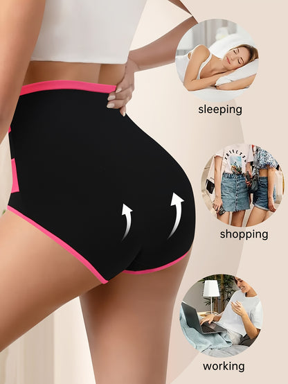 4pcs Women's High-Waisted Tummy Underwear - Shaping Panties with Cross Waistband, Breathable Mesh Wrap-Around Belly, Polyester-Spandex Blend Suitable for Home Daily Wear, Elegant Color-Blocking Shaping Panties