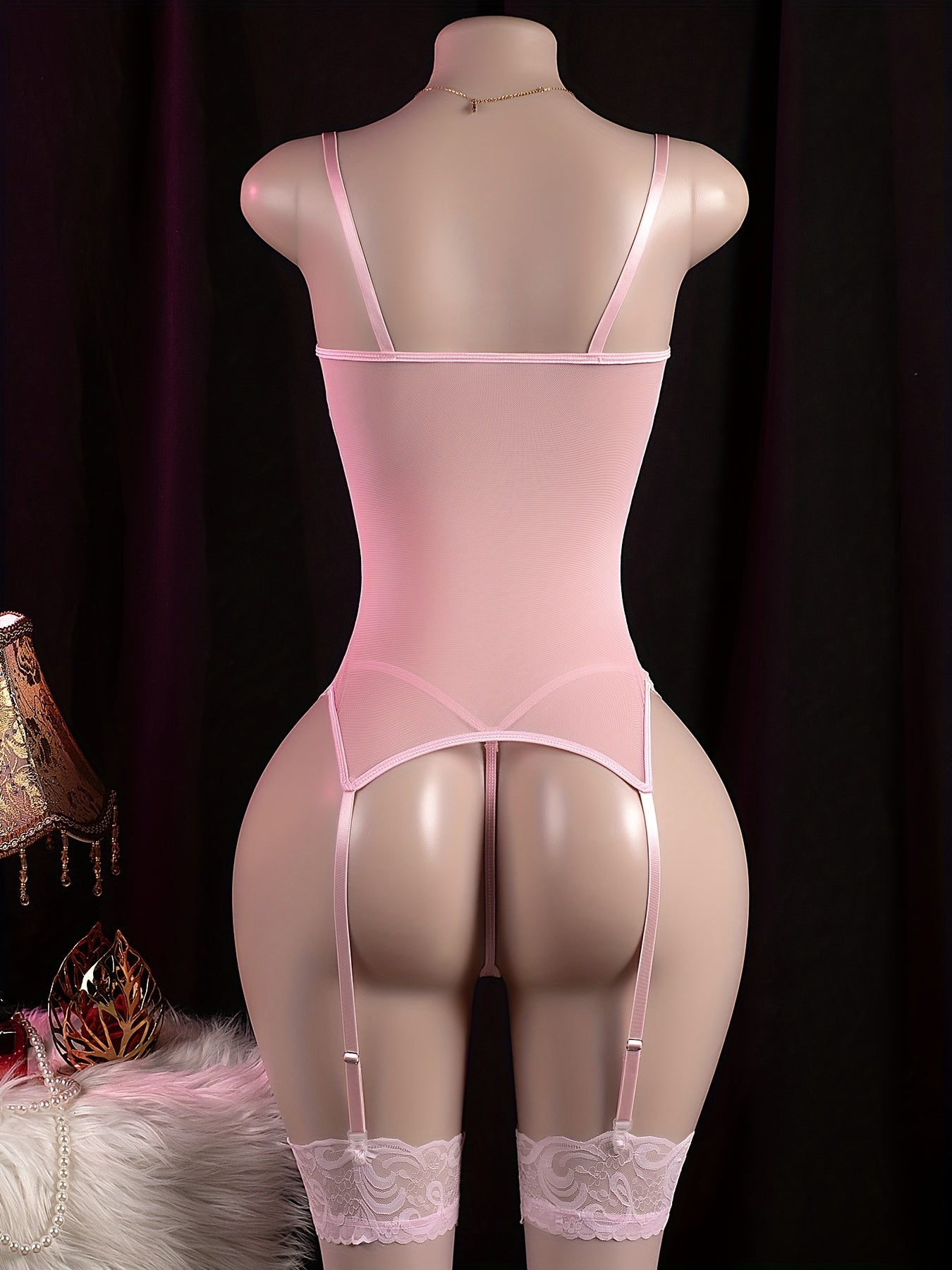 Women's Sexy Red Lingerie Set - Lace Corset with Front Zipper, Thong, Garter Belt & Stockings - Elegant Lingerie Outfit for Adults, Adult Lingerie Set | Elegant Lingerie | Lace Corset,Valentine's Day Gift