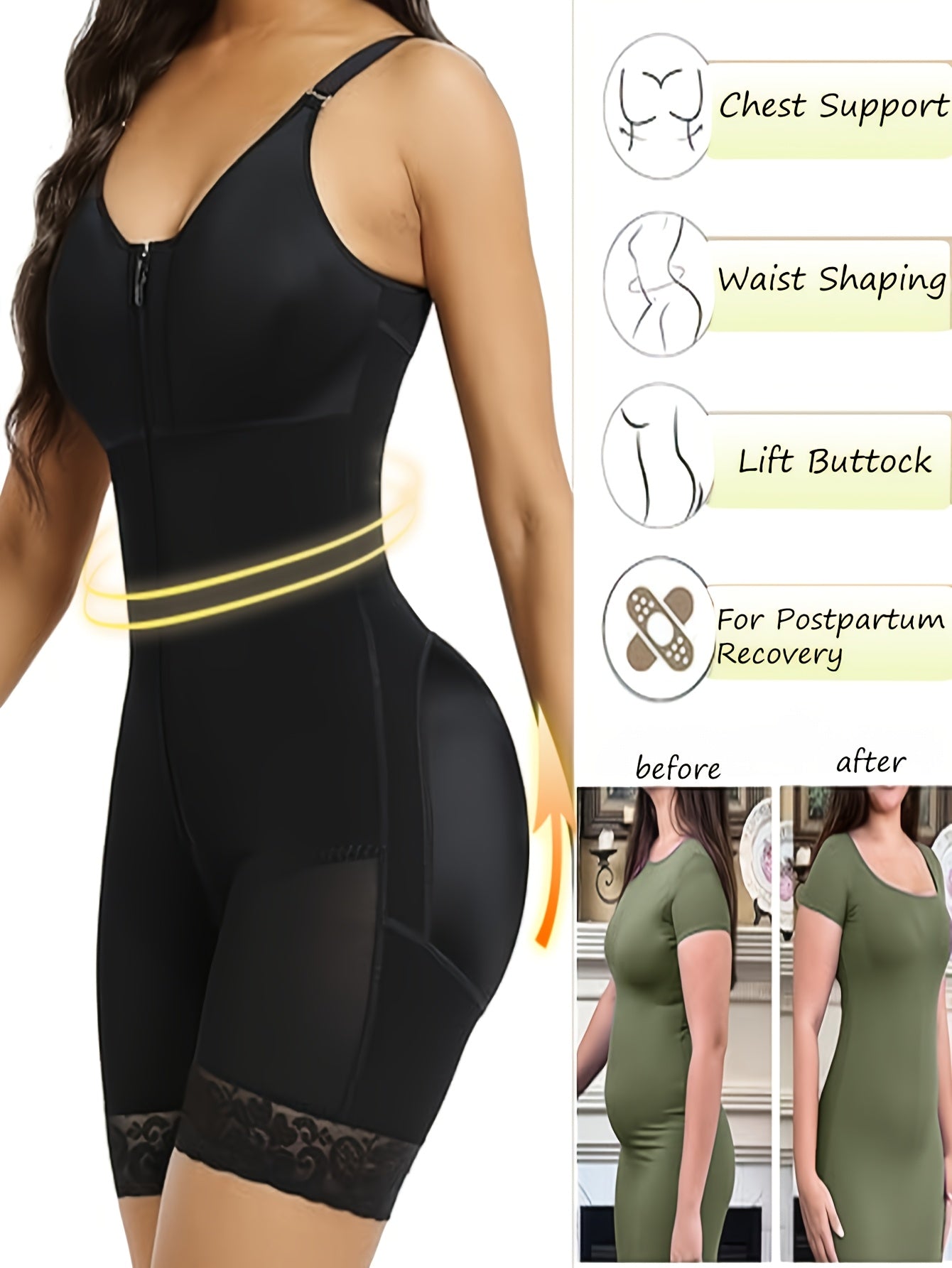 [Women'S Shaping Bodysuit] Women'S Full Body Shapewear Fajas Moldeadoras High Compression Waist Trainer Bodysuit | Tuck-in Waist And Lift Buttocks, Full-body Shaping Garment With Crotch Zipper Butt-lifting And Figure-enhancing Athletic Bodysuit
