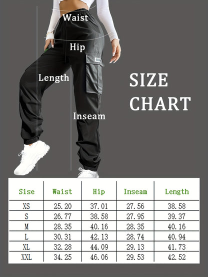 Women'S Zippered Pocket Cargo Pants, Stylish Large Pocket Design, Drawstring Elastic Waistband, Casual Outdoor/everyday Wear Trousers