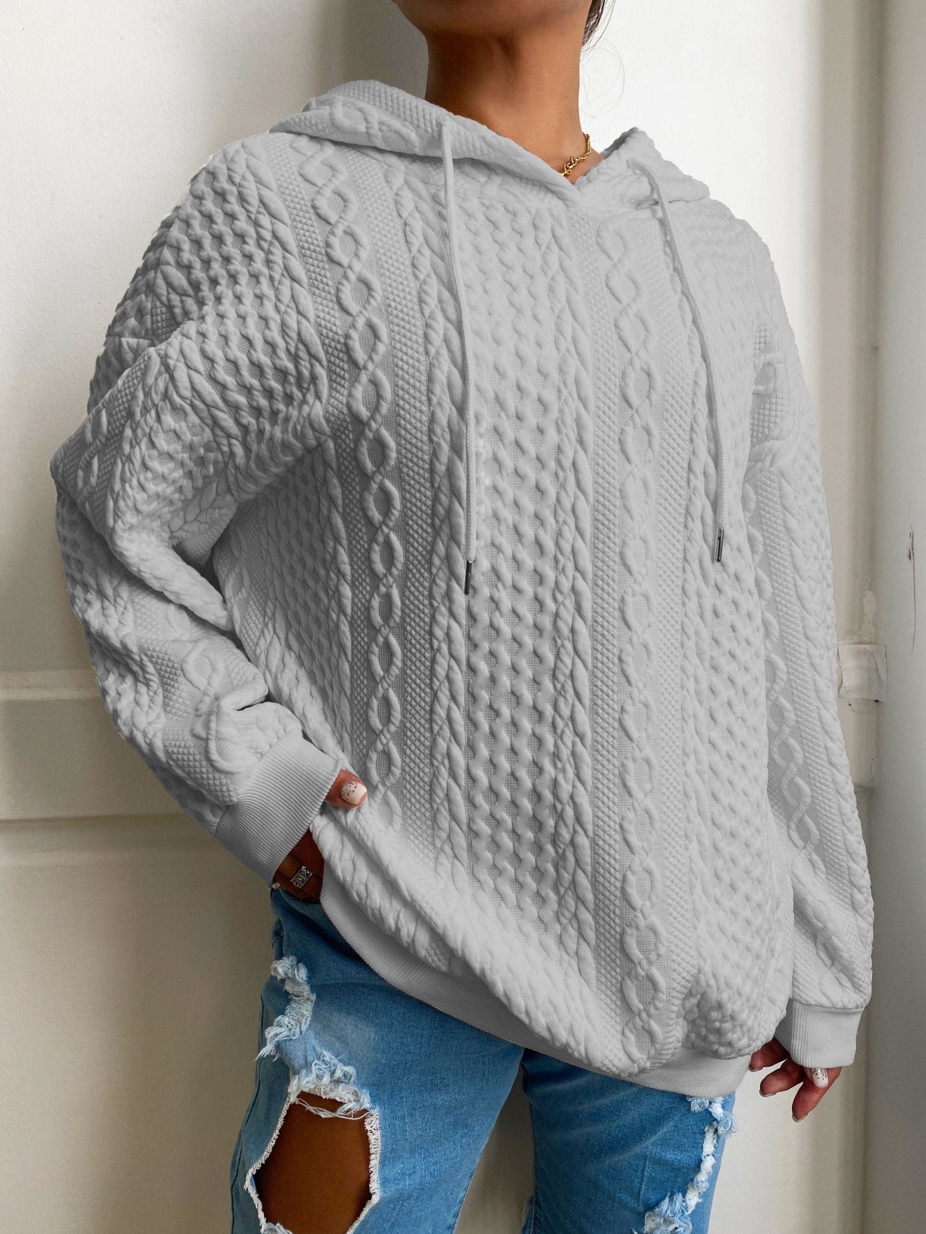 2025 Fall/Winter Hot! American Solid Color Cable Hoodie for Women, Loose Retro Top, Lazy Style, Versatile for Streetwear And Daily Wear