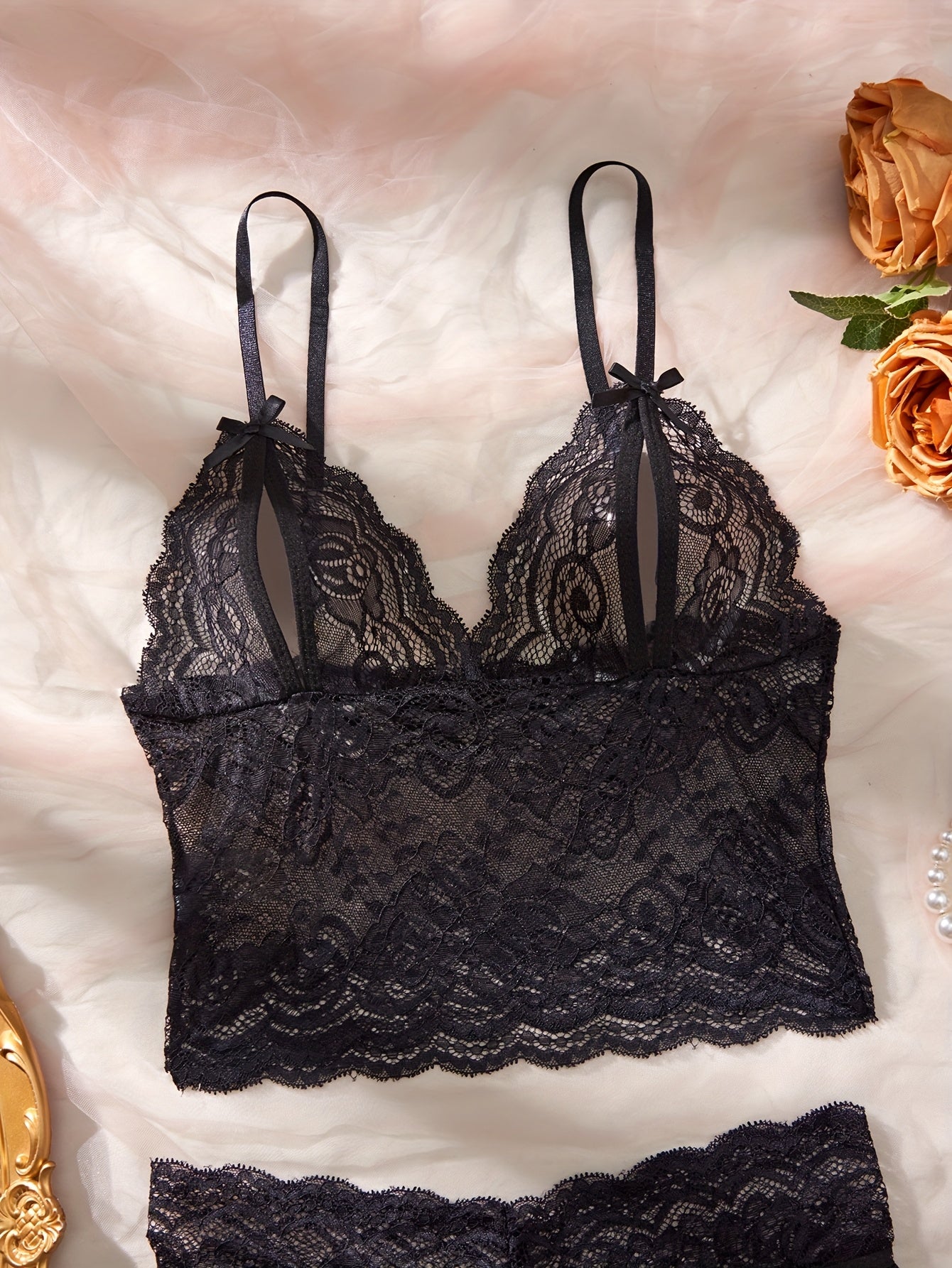 Elegant Blue Lace Sexy Lingerie Set with Floral Pattern - Includes Strapless Bra, Corset, and Thong, Bow Details, Adult Women's Semi-Transparent Seduction Briefs, Exotic Apparel|Floral Lace Set|Strapless Design
