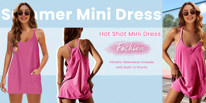 Women'S Summer Sleeveless Mini Dress, Style with Thin Straps, Short Dress Featuring Pockets