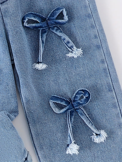 Girls' Black Denim Printed Short-Sleeve Pants - product view 7