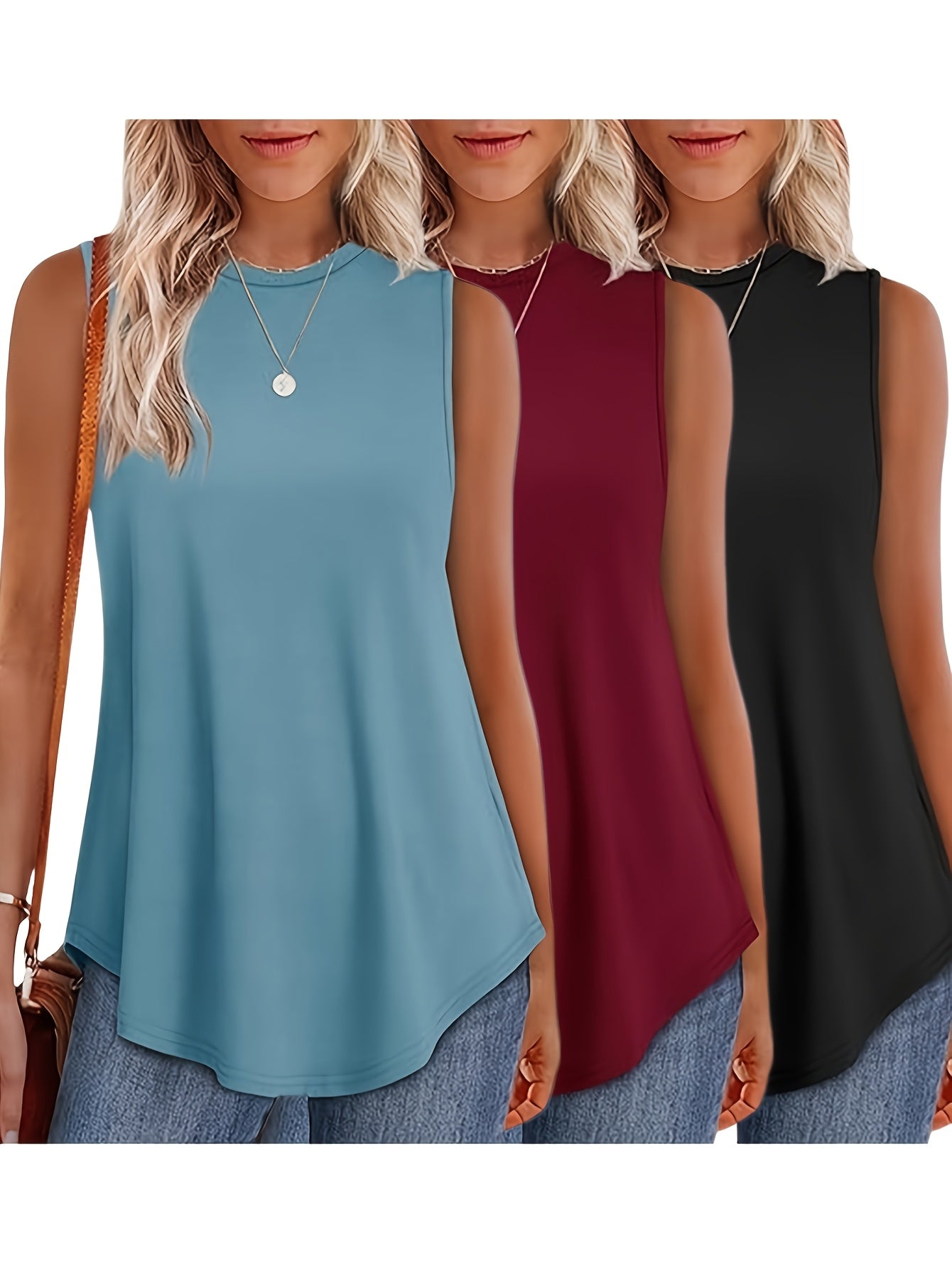 Three-piece Set 2025 Europe And The United States Fashion Casual Loose Printed Round Neck Waist Sleeveless Vest