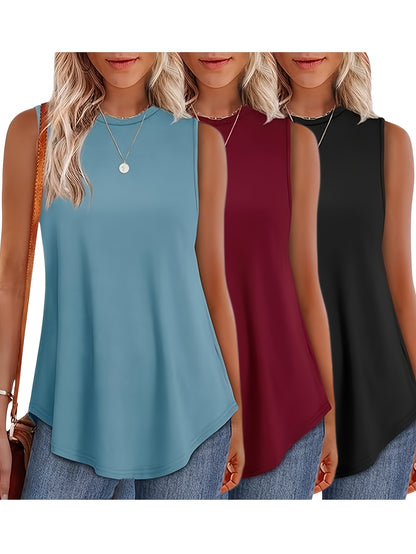 Three-piece Set 2025 Europe And The United States Fashion Casual Loose Printed Round Neck Waist Sleeveless Vest