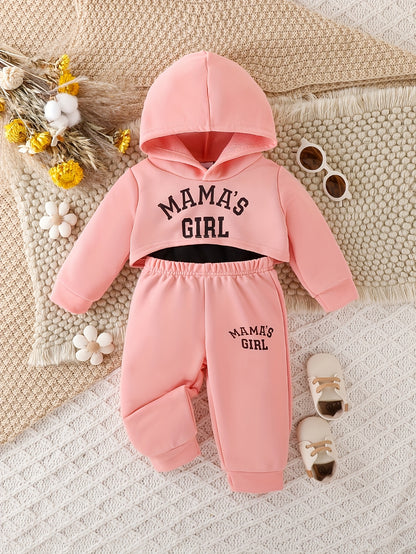 3pcs Layette Set for Youngsters - "Mama's Girl" Pink Hoodie, Cami Top & Jogger Pants with Drawstring Waist, Casual Knit Fabric Outfit for Fall/Winter, Casual Wear|Playful Design|Stretchy Materia, for Outdoor, Perfect for Outdoor