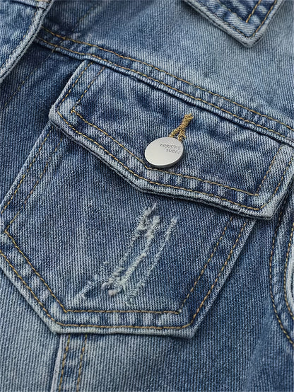 Oversized Women'S Denim Vest, Casual Jacket for Spring And Autumn Seasons
