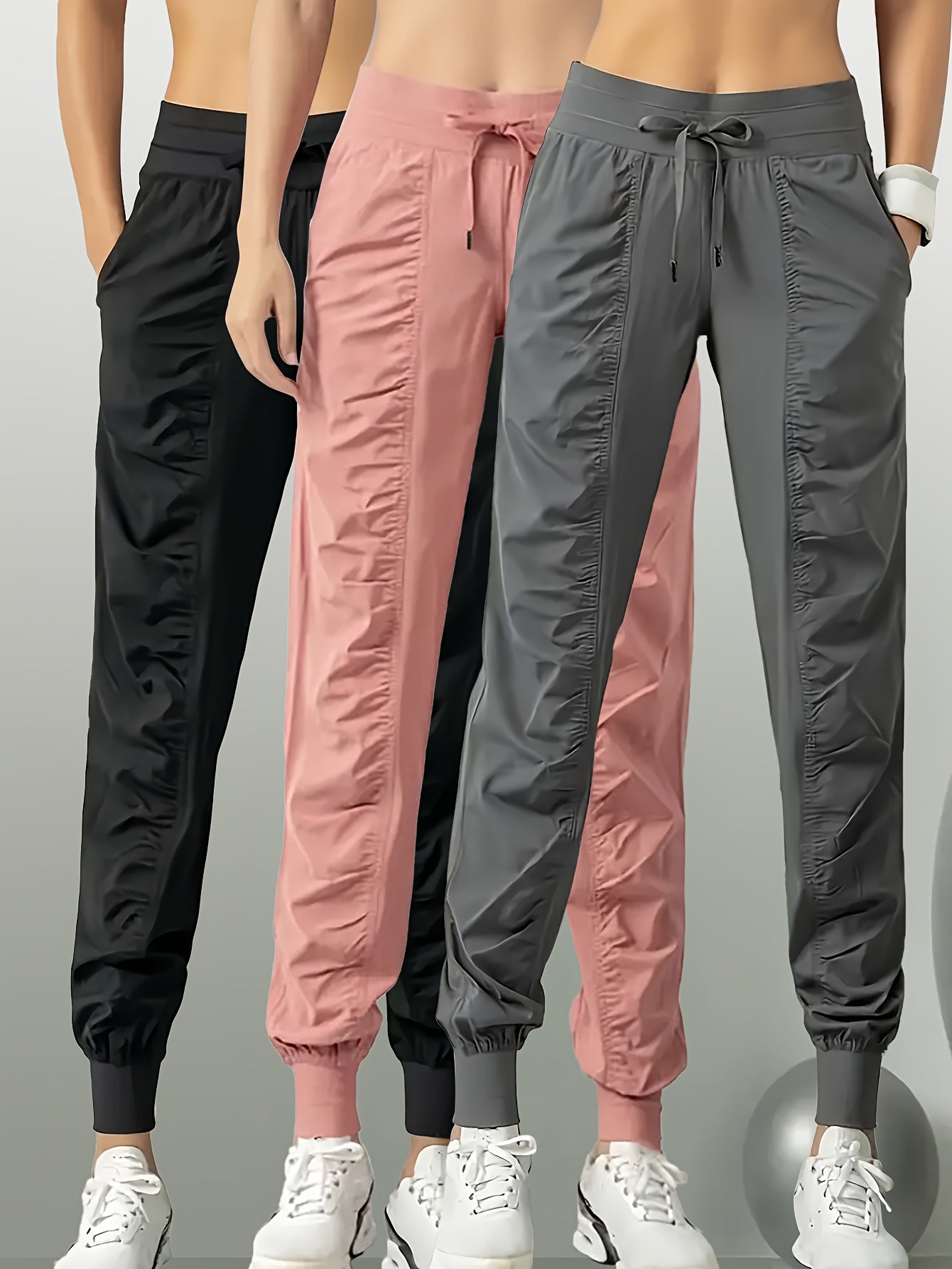 3pcs Women's Quick-Dry Training Tracksuit Pants - Slim Pleated Athletic Joggers with Drawstring Waist & Side Pocket, Gym Workout Pants Suitable for Running,, Gym - Spring Summer Fall Solid Color (Machine Washable)
